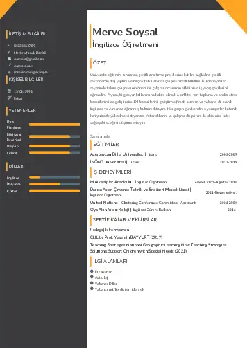 Yabancı Dil Öğretmeni Cv Örnekleri cv indir